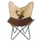 Laddha Home Designs 37" Brown and Off-White Deer Faux Leather Sling-Style Butterfly Chair